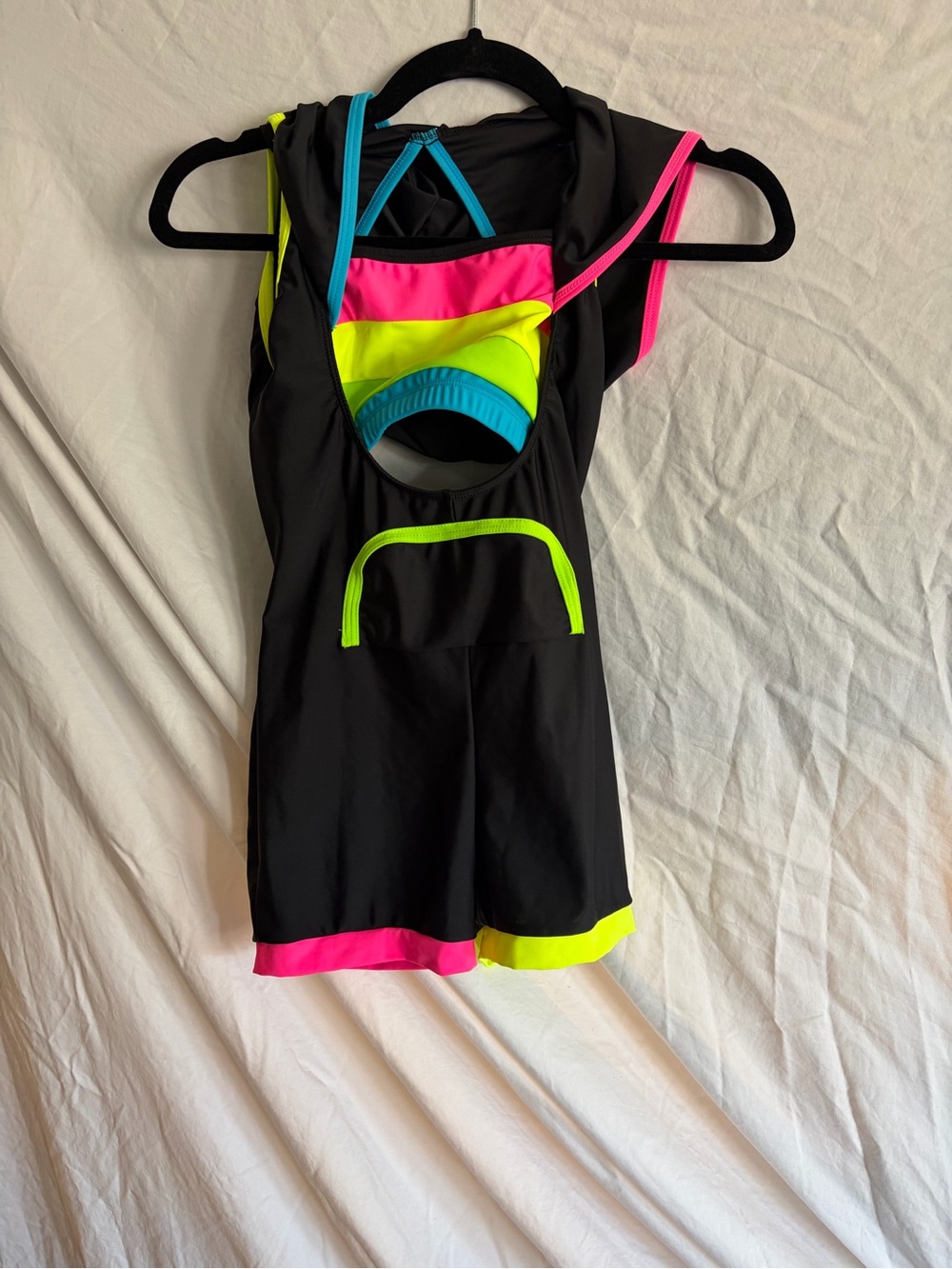 Revolution Black Kids One-Piece Swimsuit with Neon Pink, Neon Yellow & Aqua Trim